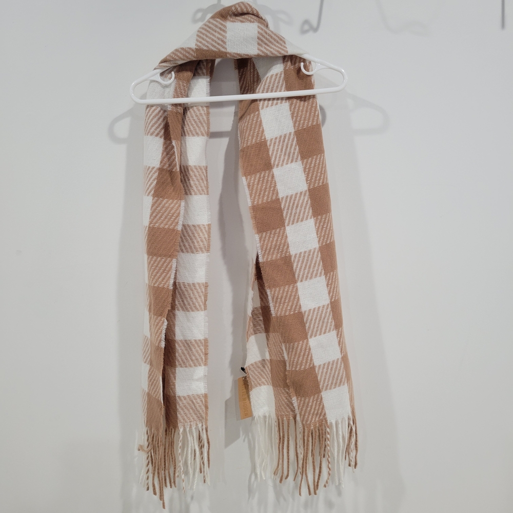 Steve Madden Brown and White Checkered Scarf
